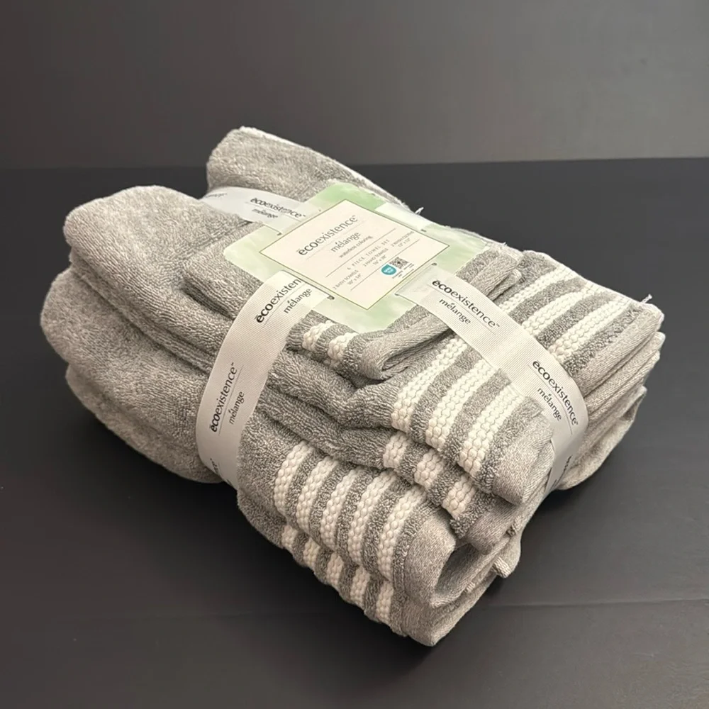 6pc Ecoexistence Mélange Bath Towel Set - Waterless Coloring - Heathergrey